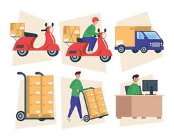 bundle of six delivery service icons vector