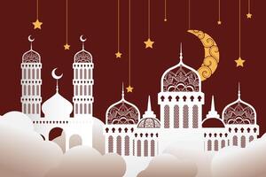 ramadan kareen celebration mosques with golden stars and moon hanging vector