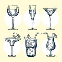 bundle of six drinks set icons vector