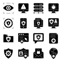 paquete de iconos sólidos de seguridad de datos vector