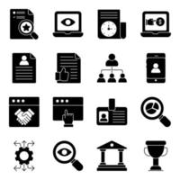 paquete de iconos sólidos de datos y negocios vector