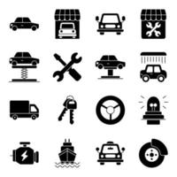 paquete de iconos sólidos de transporte vector