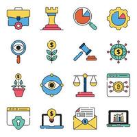 paquete de iconos planos de gestión y negocios vector