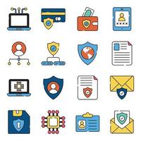 paquete de iconos planos de protección de datos vector