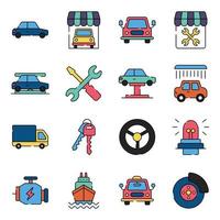 paquete de iconos planos de transporte vector