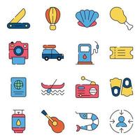 paquete de iconos planos de viaje vector