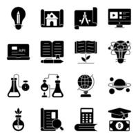 Pack of Education and Knowledge Solid Icons vector