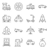 paquete de iconos lineales de transporte y vehículos. vector