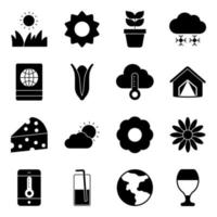 paquete de iconos sólidos de naturaleza, clima y ecología vector