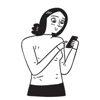 mujer joven, utilizar, un, teléfono móvil vector