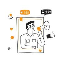 Social Media Networking Concept. Man with Megaphone vector