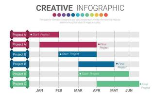 Project timeline graph for 6 months, half year. vector
