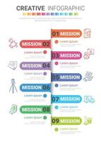 bstract infographics number options template with 9 steps. vector