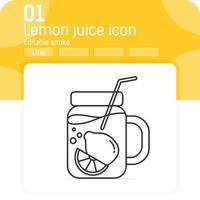 Homemade lemonade with outline style isolated on white background. Vector illustration lemon juice sign symbol icon concept for web design, ui, ux, website, logo, food, drink and apps. Editable stroke