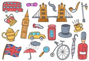 Inglaterra o país o nación británica doodle conjunto dibujado a mano vector