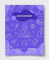 accountant jobs career with doodle style for template of banners, flyer, books, and magazine cover vector