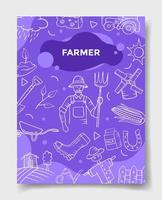 farmer jobs job profession with doodle style vector