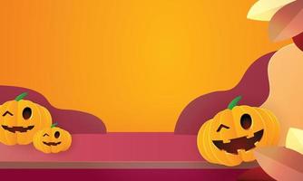 podio feliz halloween vector illustation calabaza naranja backgroung stand escena para producto