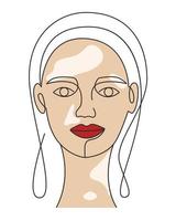 Face of fair-skinned woman with vitiligo line art vector