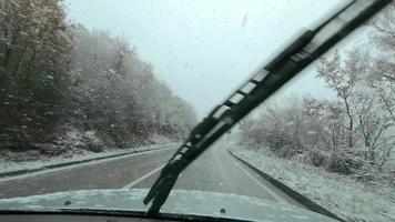 Driving on snow covered road video