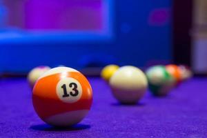 Billiard balls in a pool table photo