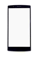 Vista frontal del smartphone moderno aislado sobre fondo blanco. foto
