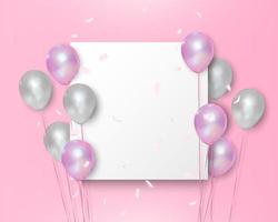 Pink and white balloons on empty wihite background, vector illustration