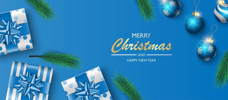 Christmas banner background design, gifts box on blue background, Christmas cover background,, greeting card, vector illustration