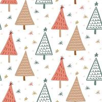 Cute Boho winter season holiday childish seamless pattern with minimalist hand drawn Christmas tree doodle. Beautiful New Year children naive background design, textile print vector