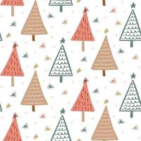 Cute Boho winter season holiday childish seamless pattern with minimalist hand drawn Christmas tree doodle. Beautiful New Year children naive background design, textile print vector