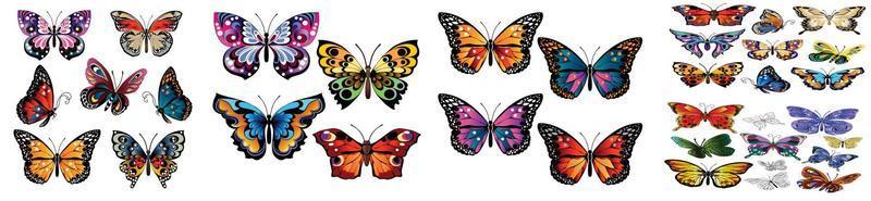 Ilustración de vector dibujado a mano de mariposa, conjunto de vector de mariposa