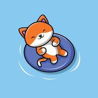 Cute Cat Swimming On Beach Illustration vector