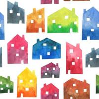 Watercolor houses seamless pattern texture background City design architecture buildings Simple Scandinavian style vector