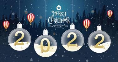 Merry Christmas, happy new year, calligraphy, Golden ,Landscape fantasy ,vector illustration. vector