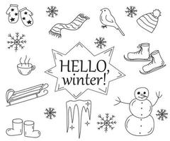 doodle set of elements of winter vector