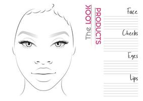 Realistic Makeup Artist Face Chart Blank Template. Vector Illustration