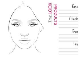 Realistic Makeup Artist Face Chart Blank Template. Vector Illustration