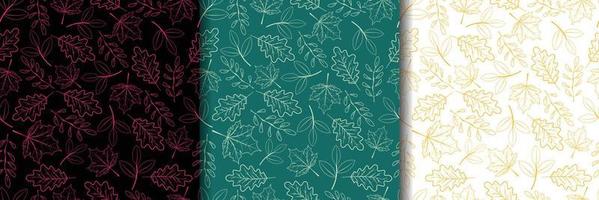 Leaves background on black, green and white background. Autumn seamless pattern. vector