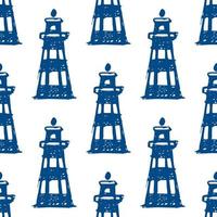 lighthouse doodle - seamless background. lighthouse - marine illustration in flat style vector