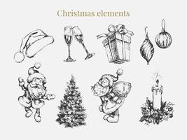 New year and christmas set sketch illustration vector