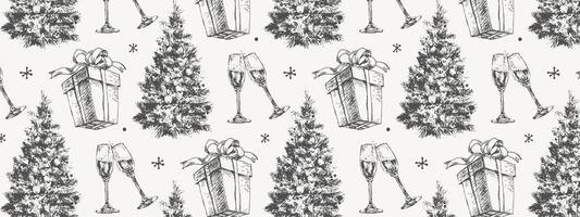 Hand-drawn sketch Christmas pattern NEw year gift vector