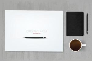 White paper sheet background with office object set on concrete texture background. Vector. vector