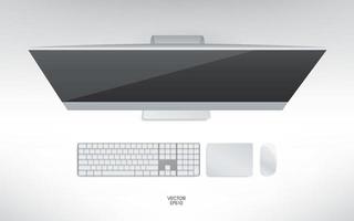 vista superior de la computadora, teclado, mouse y trackpad. maqueta de plantilla para agregar su contenido o concepto de negocio digital. vector. vector