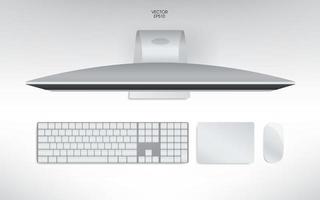 Top view of computer, keyboard, mouse and track pad. Mock up template for adding your content or digital business concept. Vector.