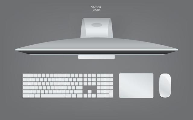 Top view of computer, keyboard, mouse and track pad. Mock up template for adding your content or digital business concept. Vector.