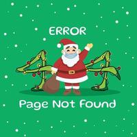 Mensaje de error 404 con temática navideña. Ups, página no encontrada. Falta la página próximamente mensaje de error. santa claus navidad nieve caída fondo vector editable.