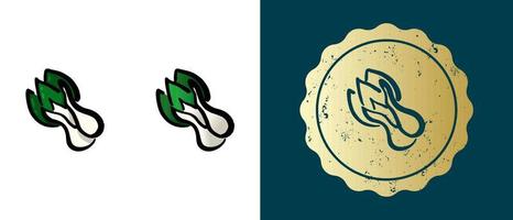 This is a set of retro, gradient icons of bok choy chinese cabbage. This is a gold sticker, bok choy chinese cabbage label. Stylish solution for packaging and website design. Round grunge gold stamp. vector