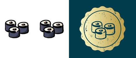 Este es un conjunto de iconos de rollos de degradado, contorno y retro. esta es una pegatina dorada, etiqueta en rollo. solución elegante para el diseño de envases y sitios web. sello de oro grunge redondo. vector