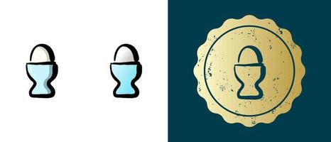 This is a set of retro, contour, gradient soft-boiled eggs icons. This is a gold sticker, soft boiled egg label. Stylish solution for packaging and website design. Round grunge gold stamp. vector