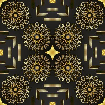 It's a dark texture with golden mandalas and stars